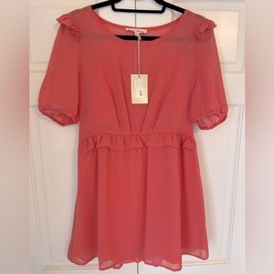 Hot & Delicious Coral Precious Ruffle Trim Dress, Size L, NWT